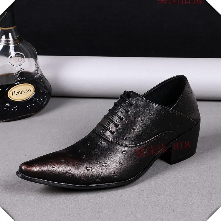 VCSHOES Genuine Leather Man Derby Shoes Business Office Male Heighten Brogue Shoes Men's Shoes