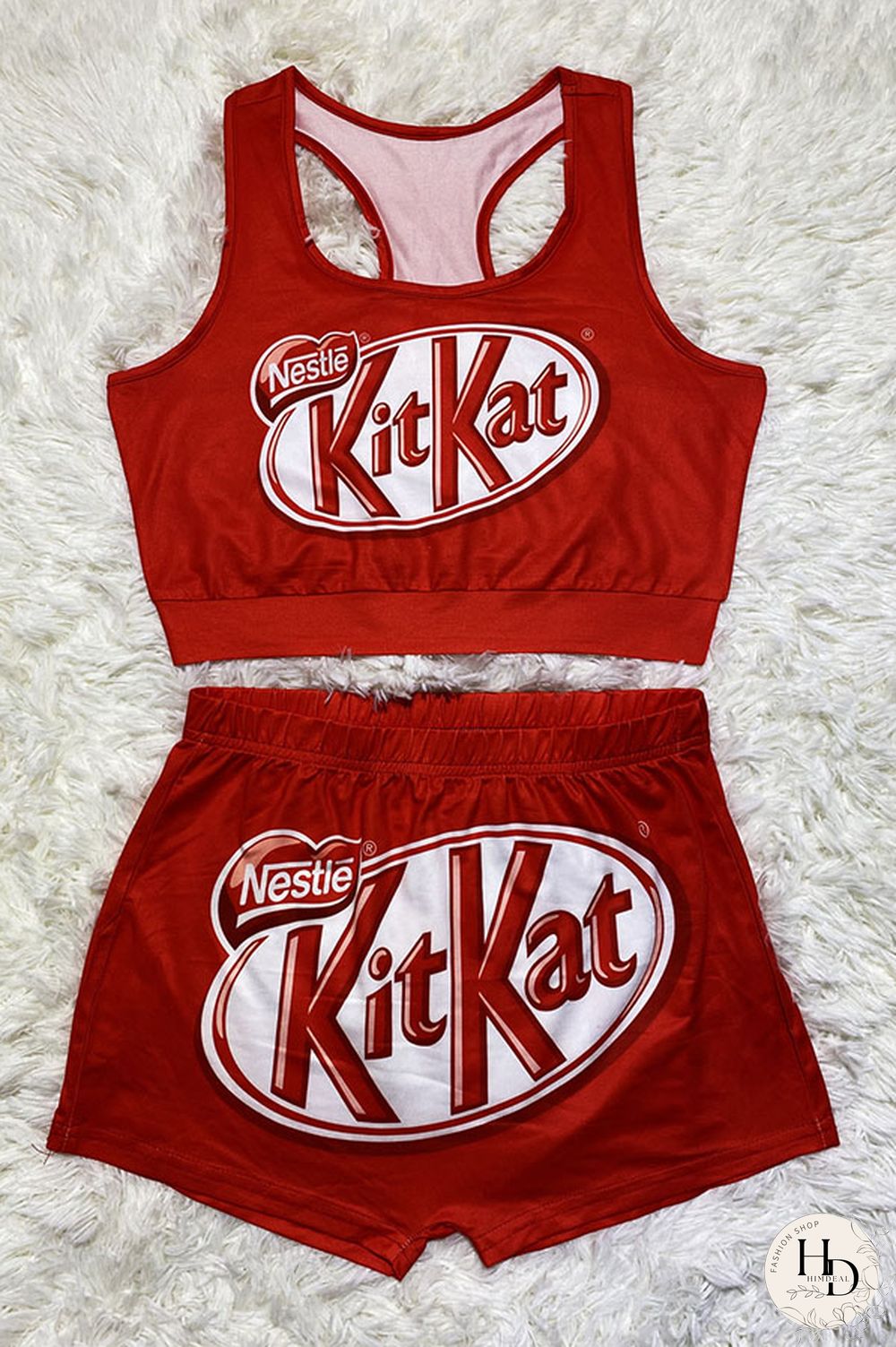 Red-green Sexy Print Straight Sleeveless Two Pieces