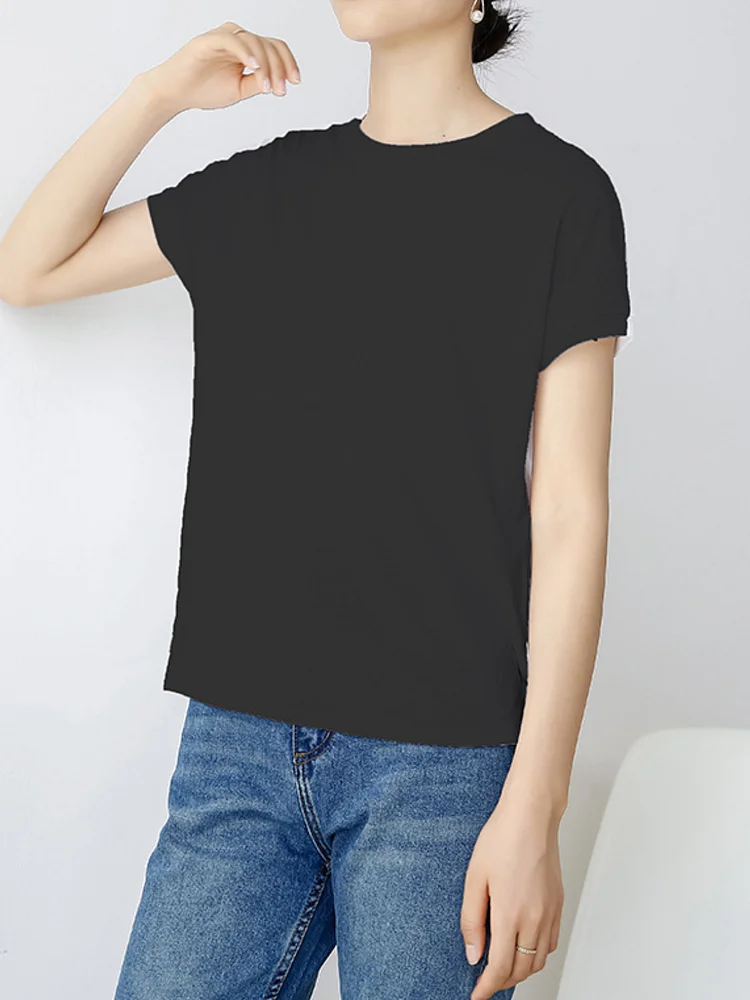 Casual Minimalist Roomy Pure Color Round-Neck Short Sleeves T-Shirt Tops