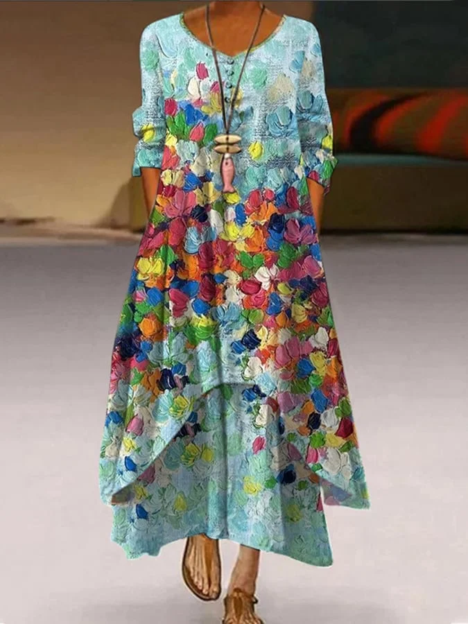 Women's Elegant Casual Double Layer Print Contrast Color Dress