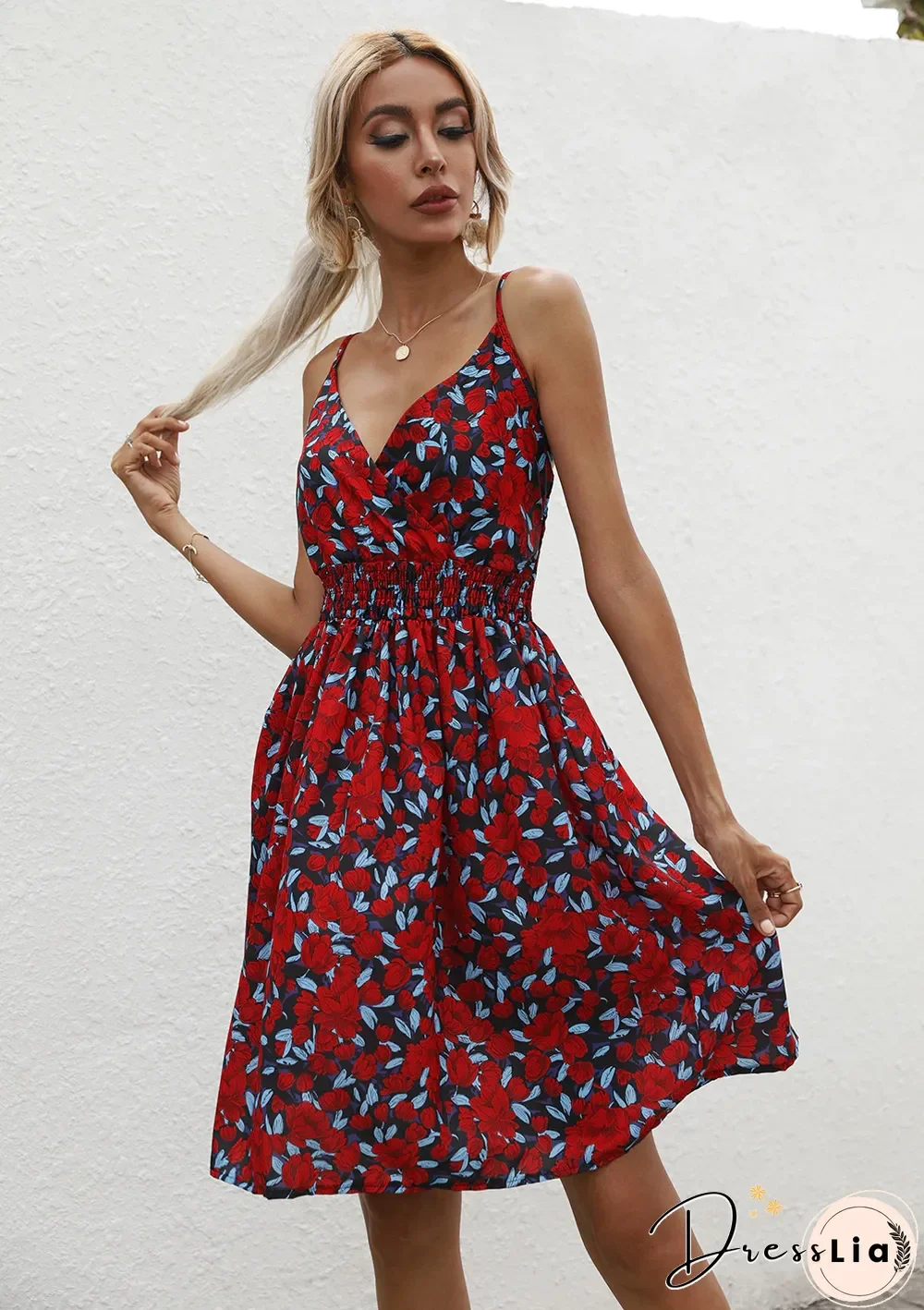Summer Halter Print V-neck Dress Women Sleeveless Backless Beach Vacation Beach Dress Vestidos Elegantes Para Mujer