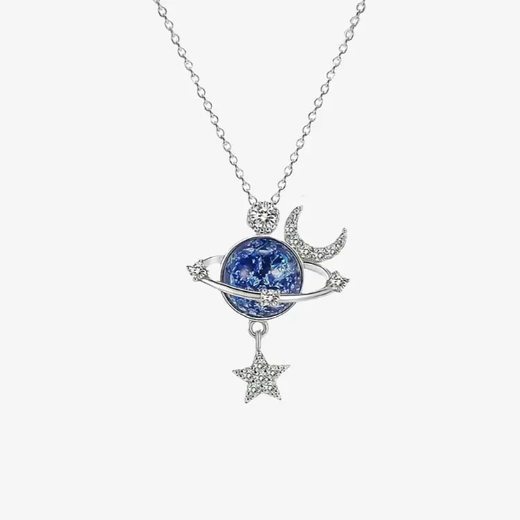 For Daughter - My Little Star Blue Crystal Planet Necklace