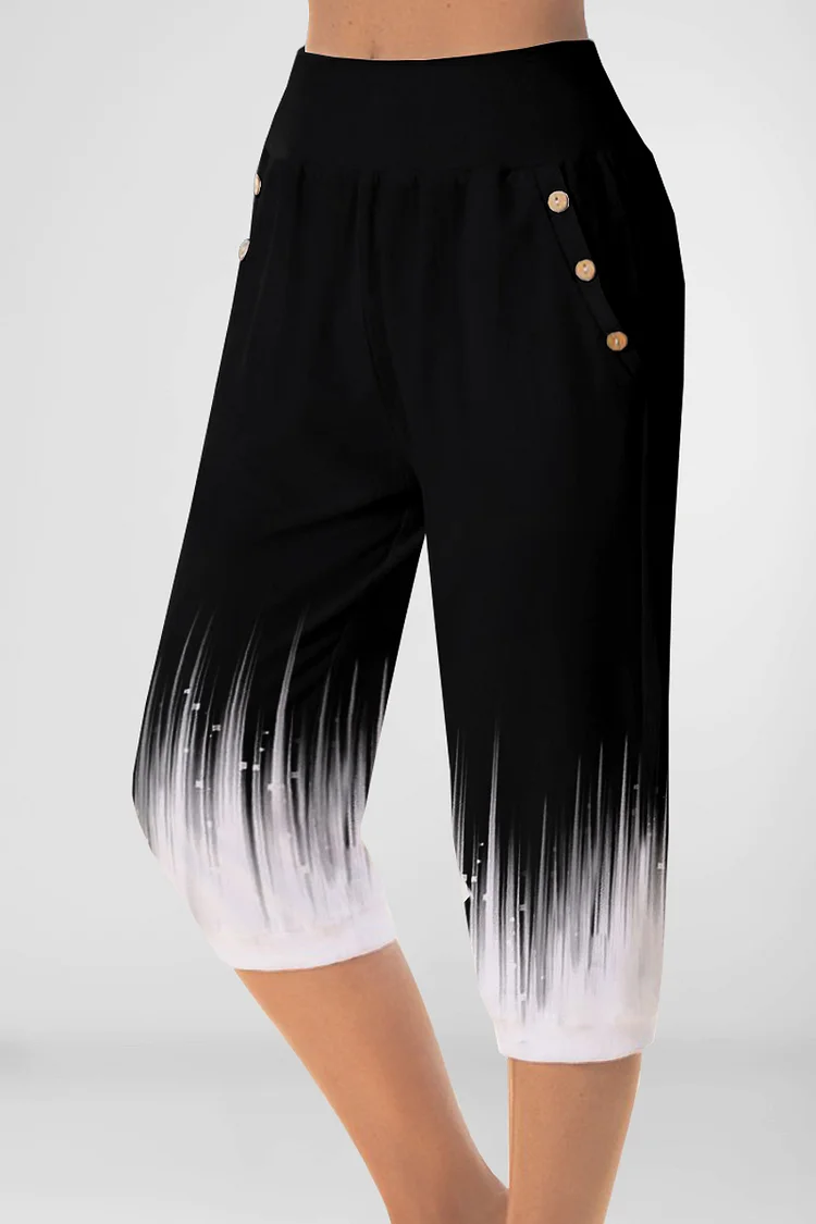 Flycurvy Plus Size Casual Black Ombre Print Pocket Capris Pants  Flycurvy [product_label]