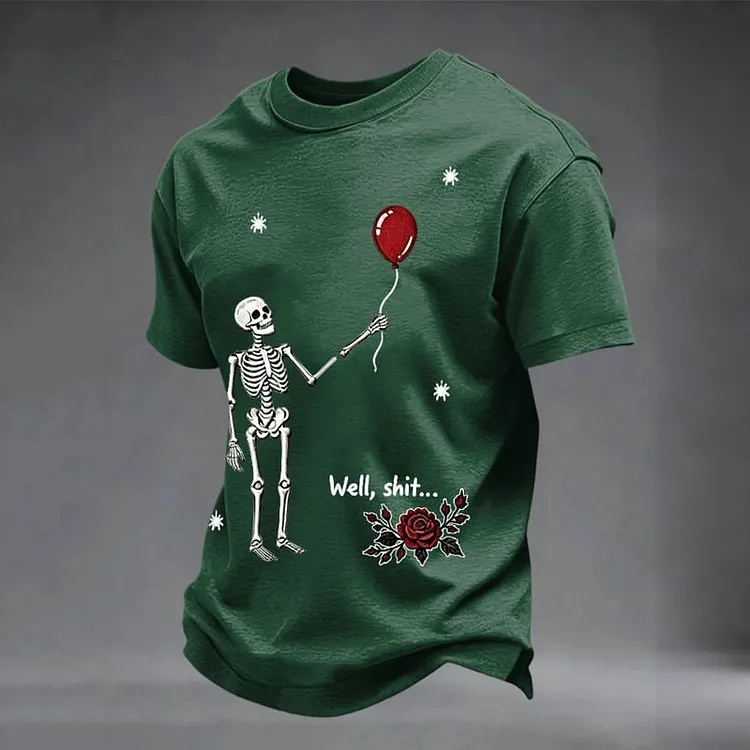 Men's Retro Halloween Well, Shit... Printed Casual T-shirt