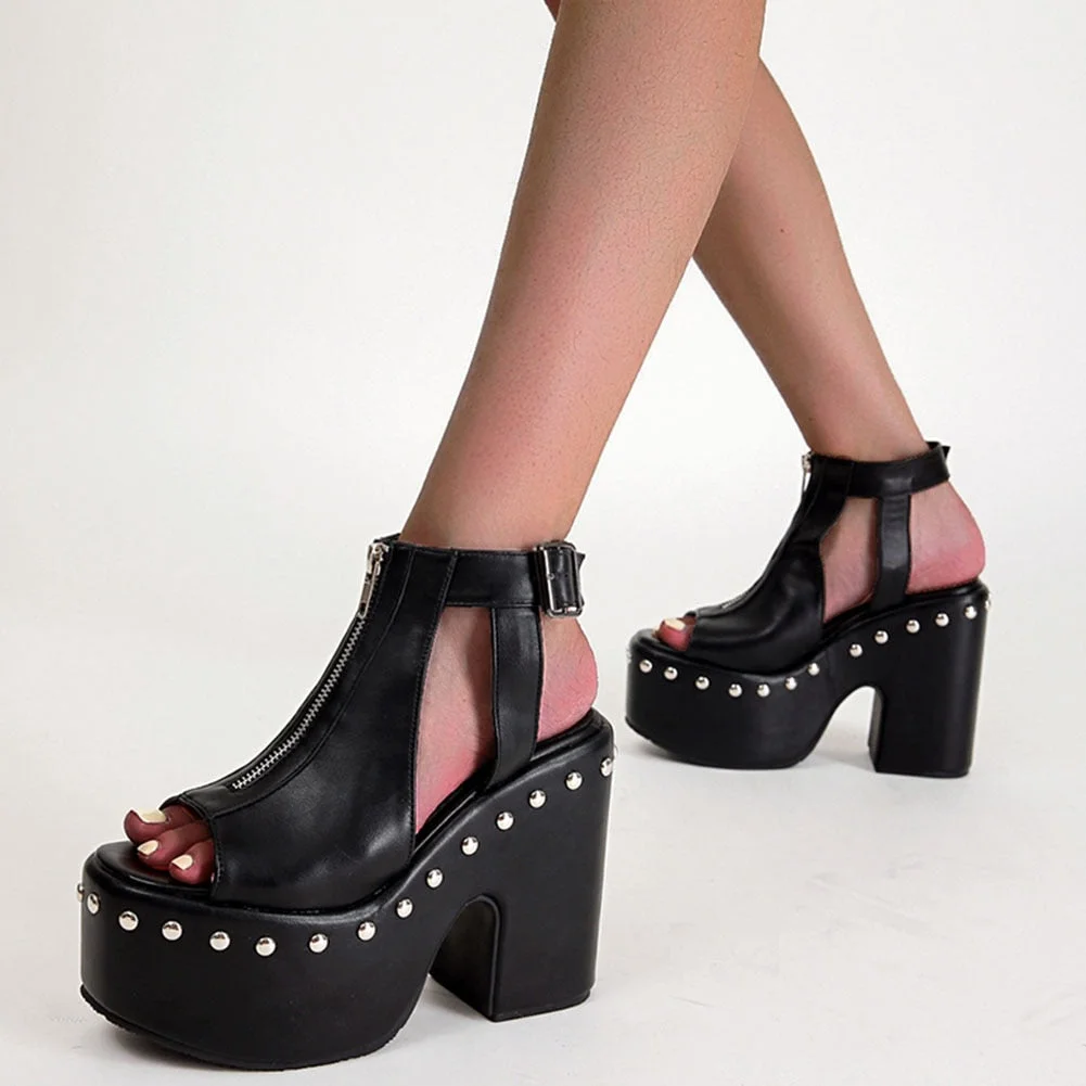 BONJOMARISA INS 2021 Platform Round Toe high-heeled Buckle Strap Punk Cool Goth women's Sandals Cutout Thick Heel Summer Shoes
