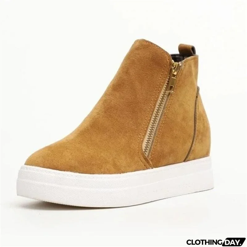 Comfortable Side Zipper Platform Wedge Heel Suede Shoes