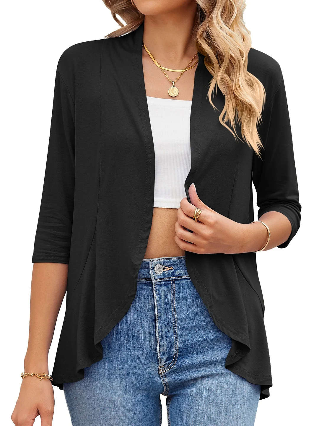 Women's Solid Color 3/4 Sleeve Ruffle Top