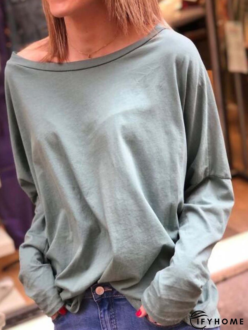 Casual Scoop Neckline Cotton-Blend Long Sleeve Tops | IFYHOME