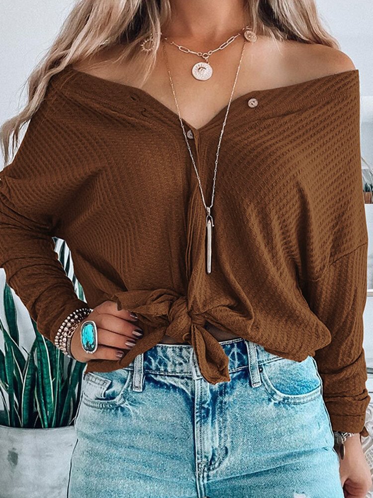 Solid Button Long Sleeve V-neck Cardigan for Women - Shop Trendy Women's Fashion | TeeYours