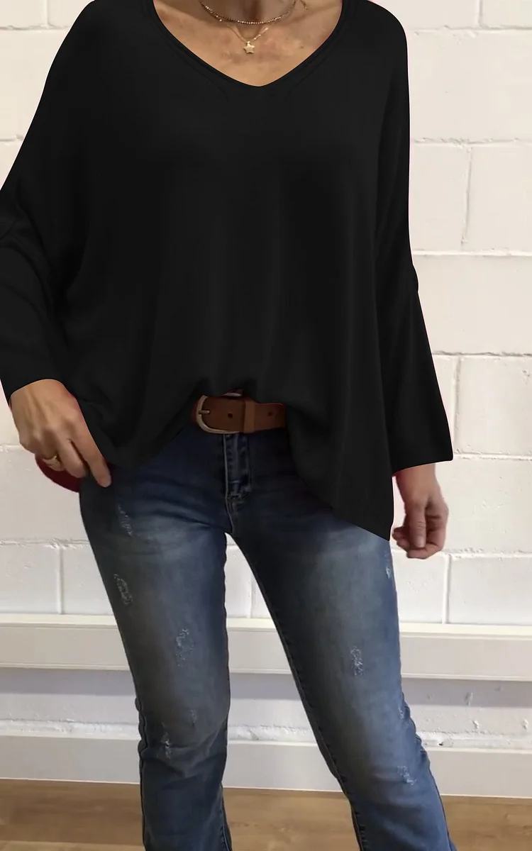 Women's Casual Solid Color Batwing Sleeve Knit Tops