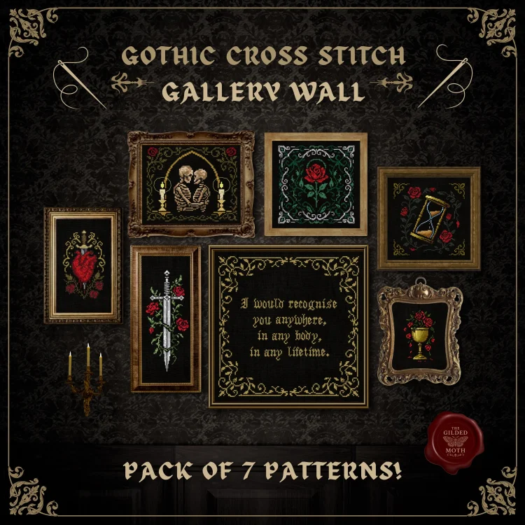 【7 Styles】Gothic Gallery Wall Cross Stitch Digital Pattern Set