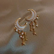 Elegant Exquisite Zircon Stars Moon Drop Earrings Fashion Sparkling Simple Geometric Square Triangle Ear Studs for Women