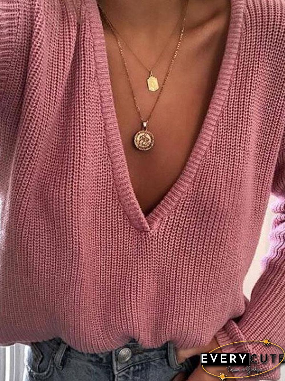 Simple 7 Colors V-neck Sweater Tops