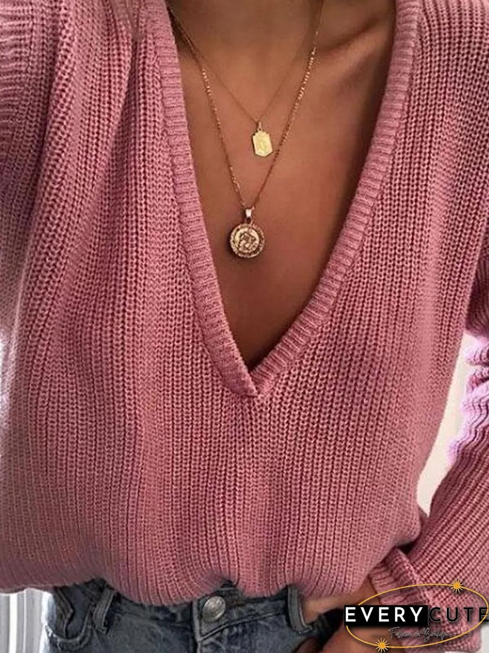 Simple 7 Colors V-neck Sweater Tops