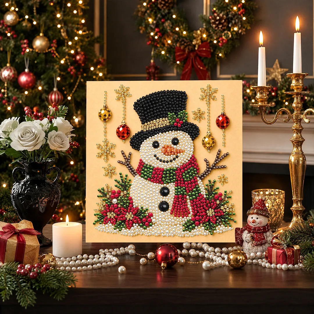 DIY Pearl Painting Art Kits with Frame 7.87x7.87in Home (Christmas for SNOWMAN)