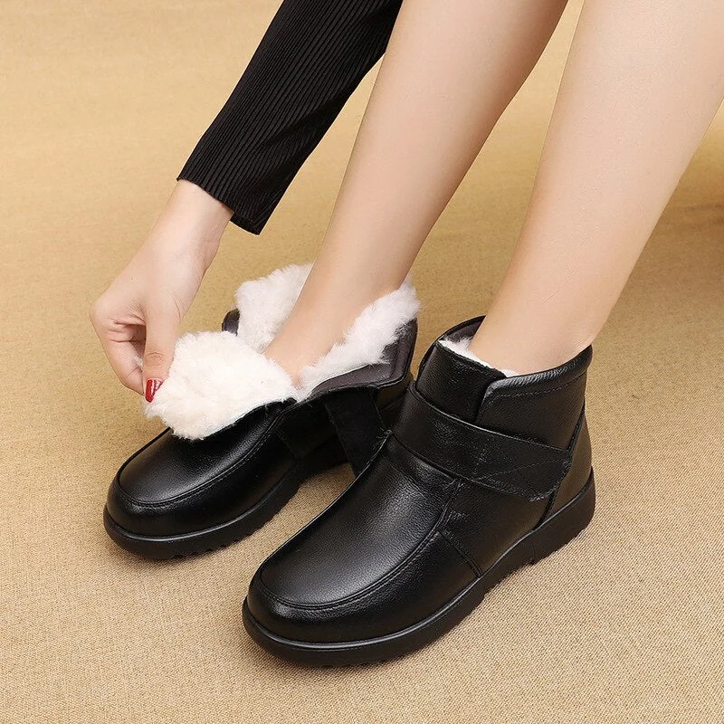 GKTINOO Fashion Winter Women Genuine Leather Ankle Boots Female Thick Wool Warm Snow Boots Mother Waterproof Non-slip Booties