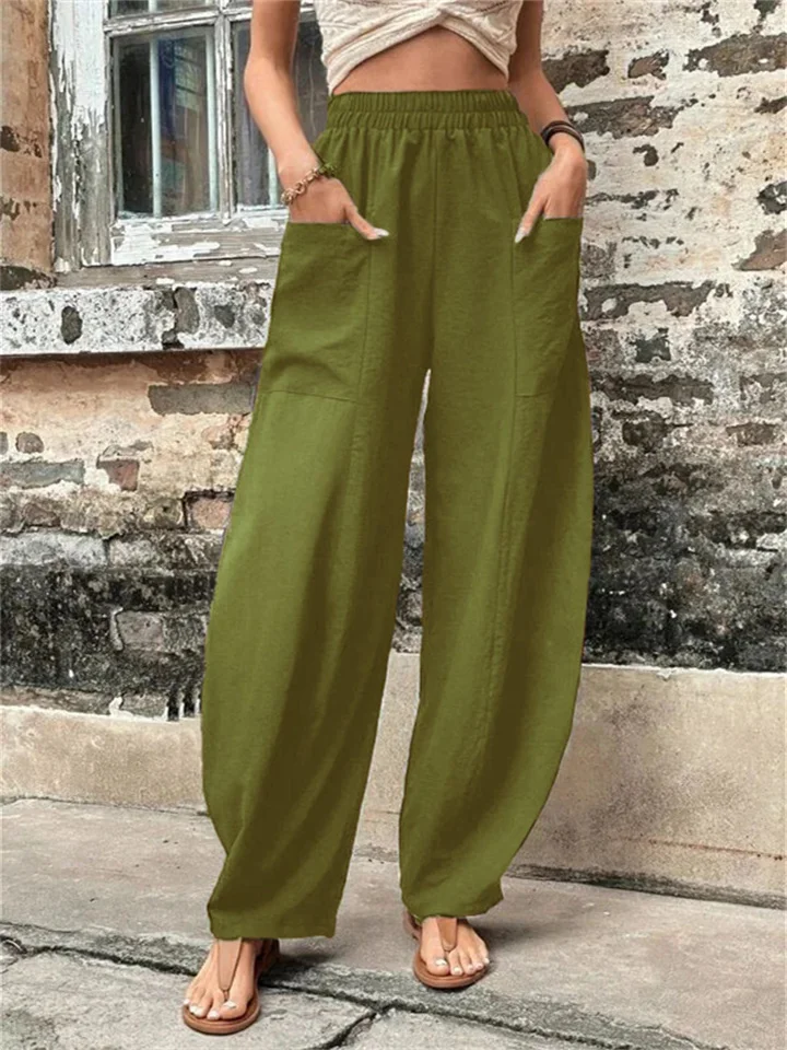 Women's Pants Solid Color Pockets Women's Solid Color Pants Elastic Pants Pants