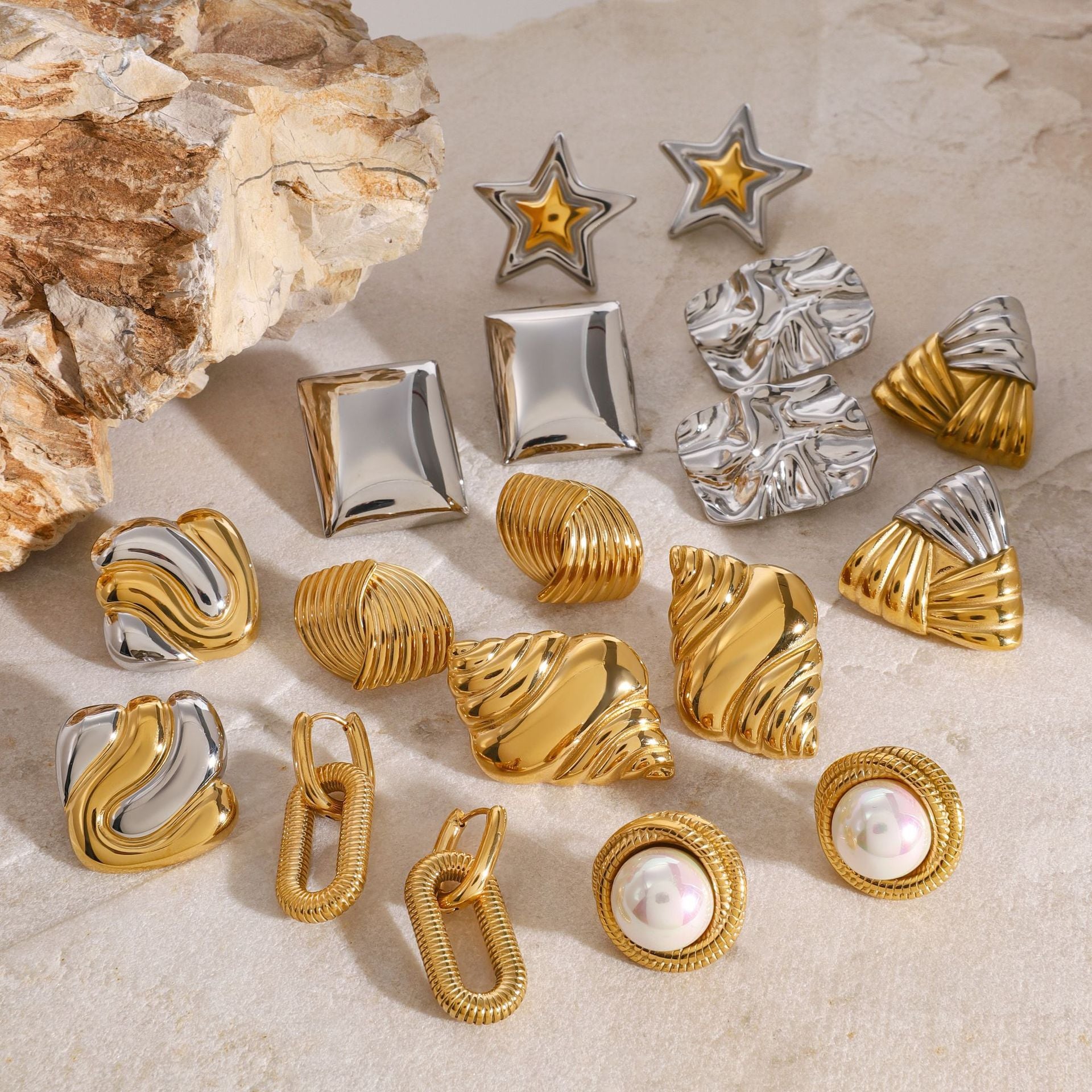 Jie Ding Stainless Steel Pearl Earrings Star Earrings Titanium Steel Earrings Earrings