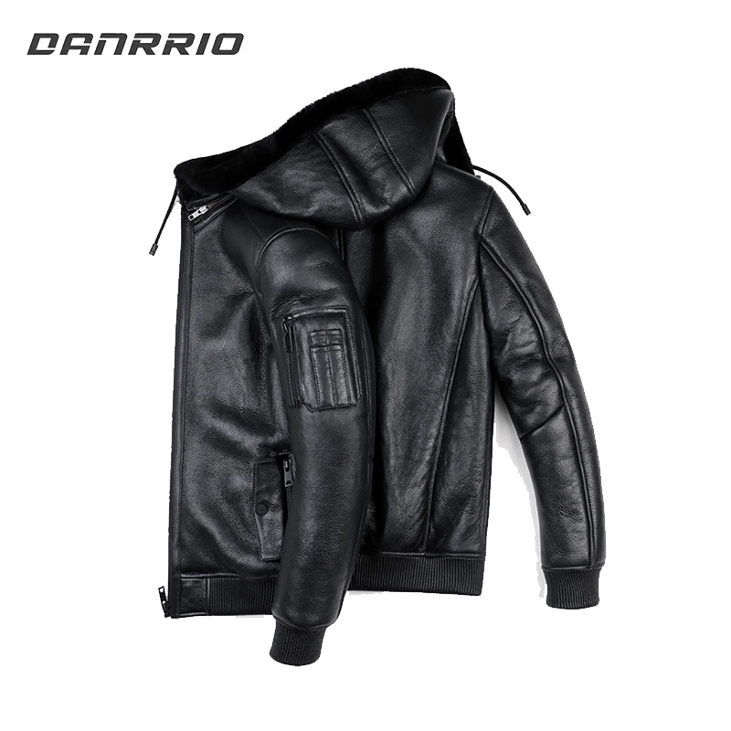 J2009 Men's Casual Hooded Cowhide Motorcycle Leather Jacket DANRRIO.COM DANRRIO