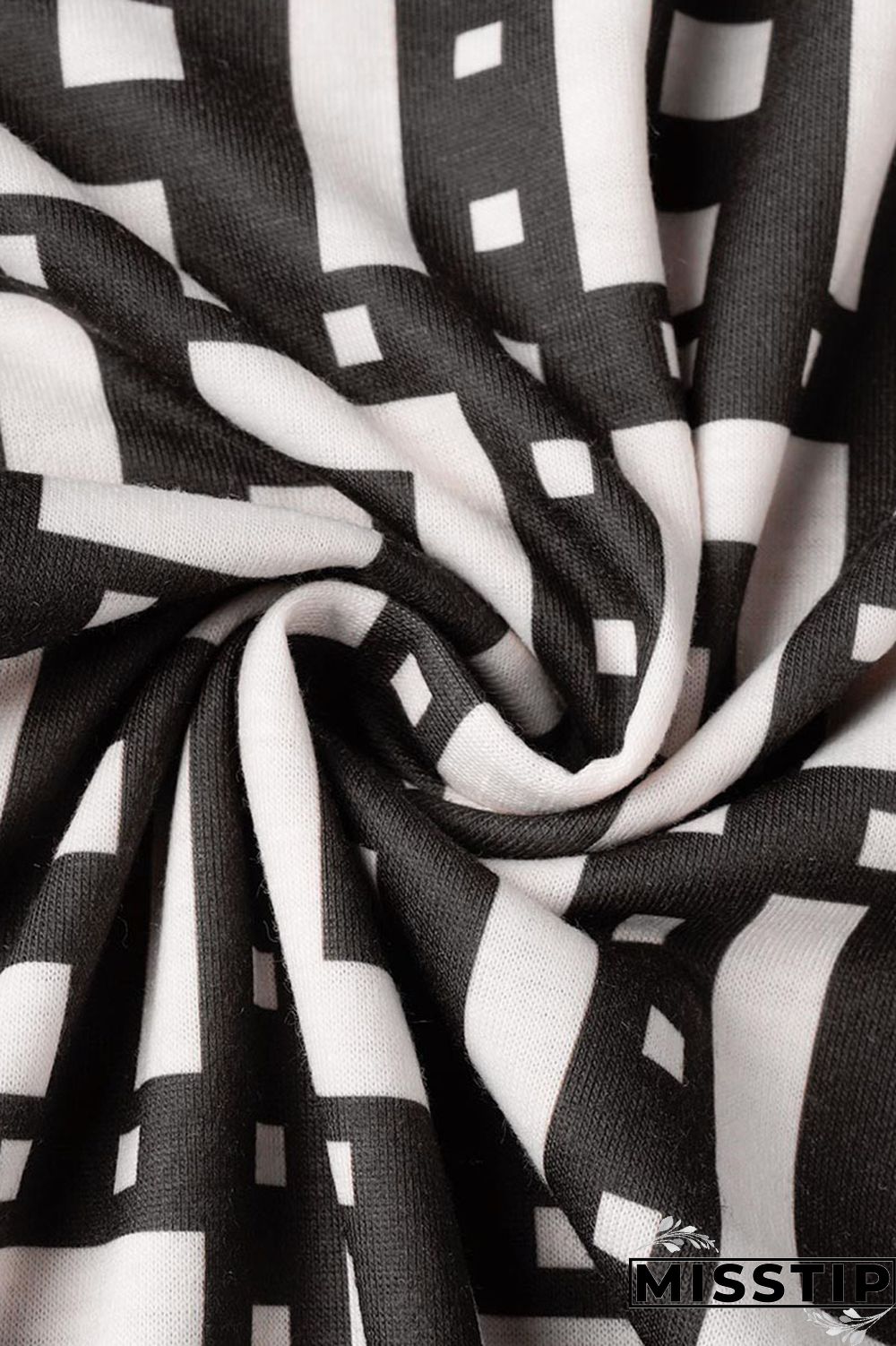 Black And White Casual Print Patchwork Slit Oblique Collar Short Sleeve Two Pieces