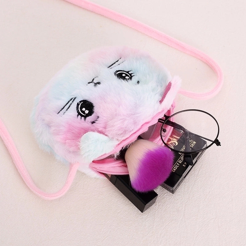 Girl’S Boy’S Small Plush Cartoon Cute Round Zipper Crossbody Bag