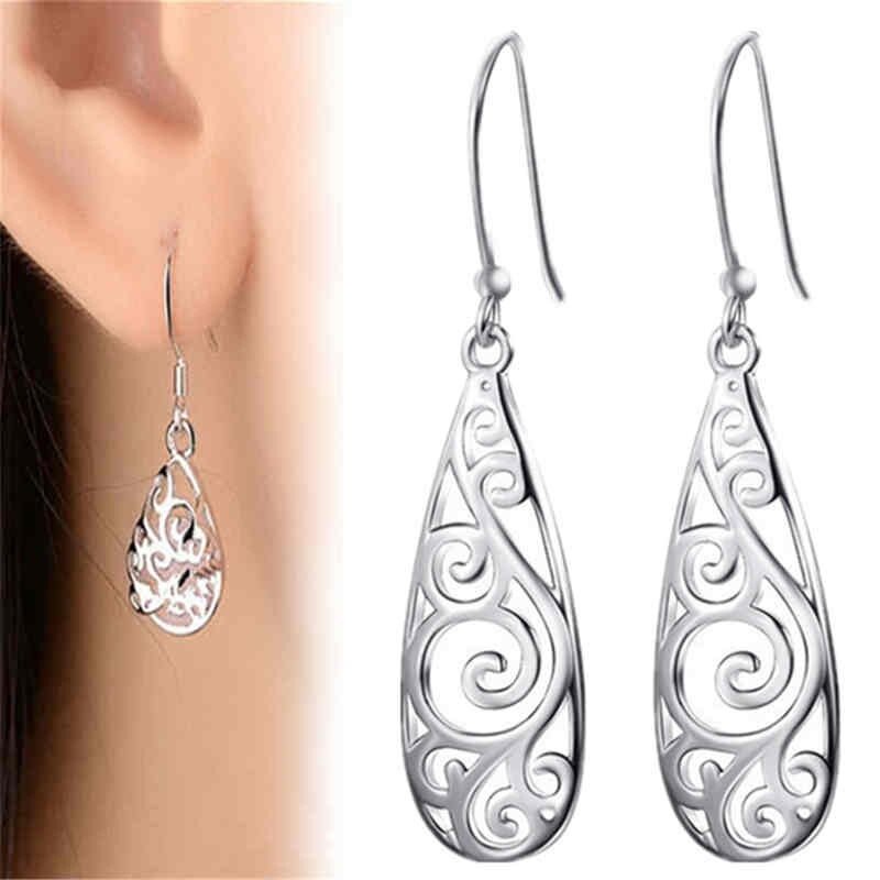 1 Pair Women  Carved Earrings Long Water Drop Pendant Earring Jewelry US Mall Lifes