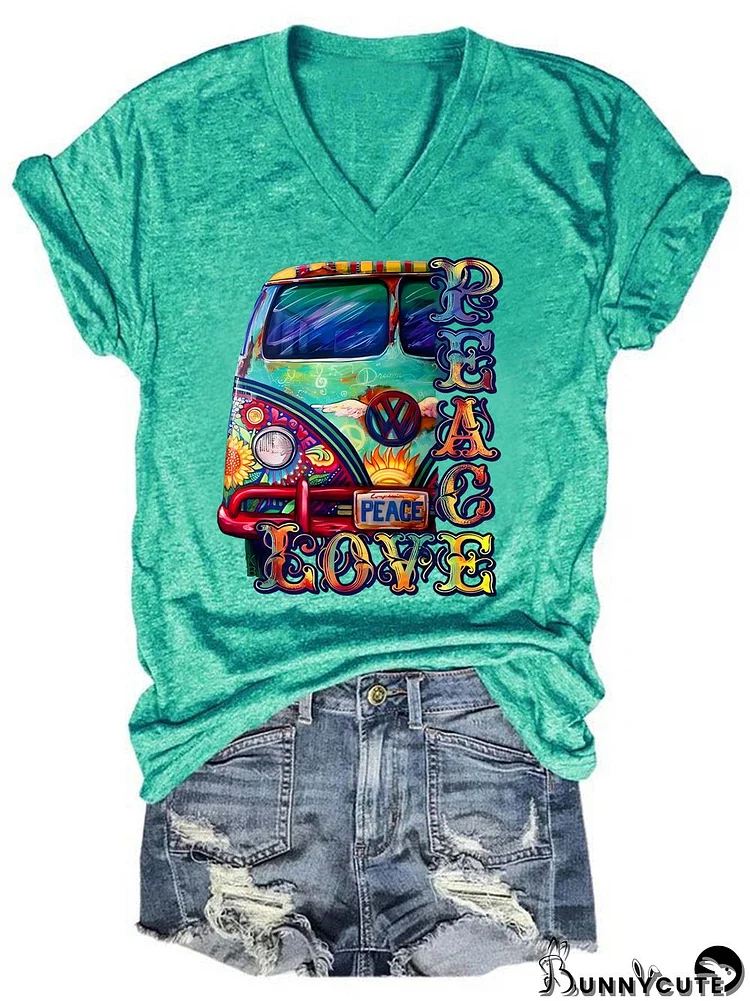 Love Peace Hippie V Neck T-Shirt