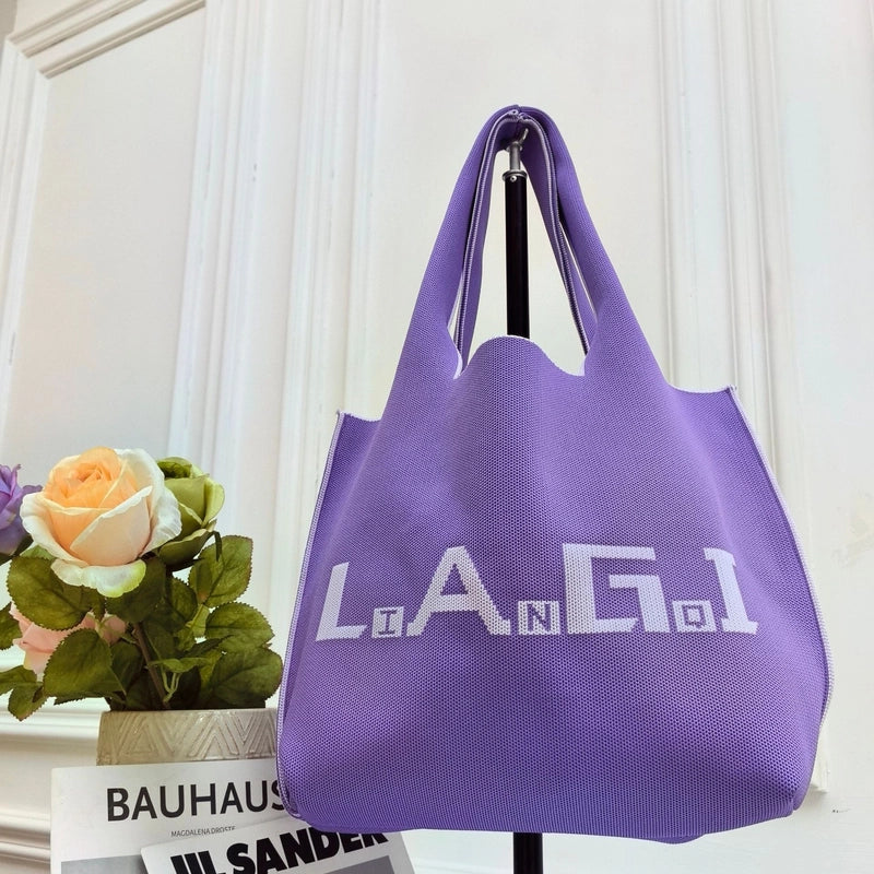 Women’s Large Polyester Letter Color Block Streetwear Square Open Shoulder Bag