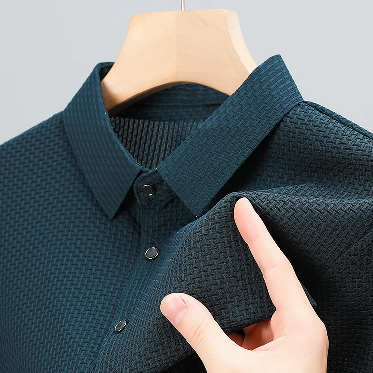 Broswear Lapel Buttons Silk Polo Shirt