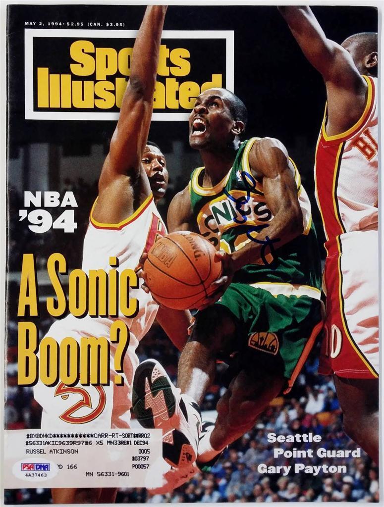 Gary Payton Signed 1994 Sports Illustrated A Sonic Boom Magazine PSA/DNA Auto