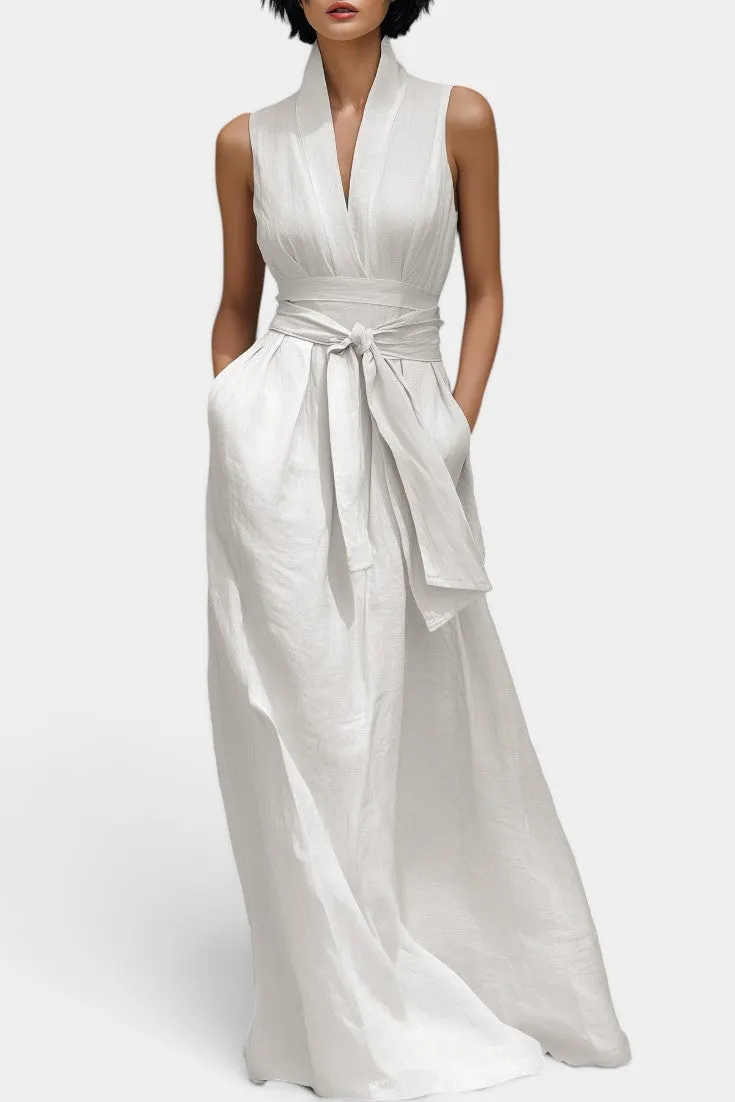Structured High-Neck Maxi with Tied Waist Belt