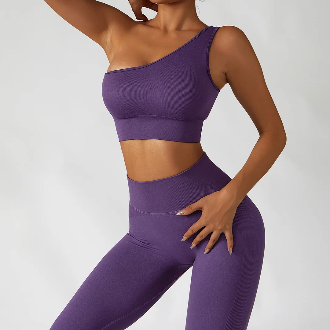Solid color slanted shoulder sports bra