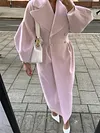 Retro palace style lantern sleeves large lapel woolen coat