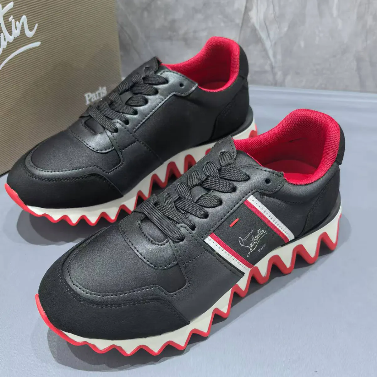 Gentleman's Red Bottom Sneakers Polyester Round Toe Couples Sneakers -vocosishoes