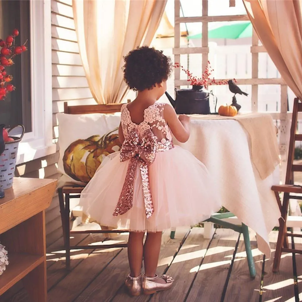 New Summer Baby Girl Christening Gown Lace Sequined Dresses Fashion Newborn Girls Clothes 1 2 Years Birthday Clothes Party Dress