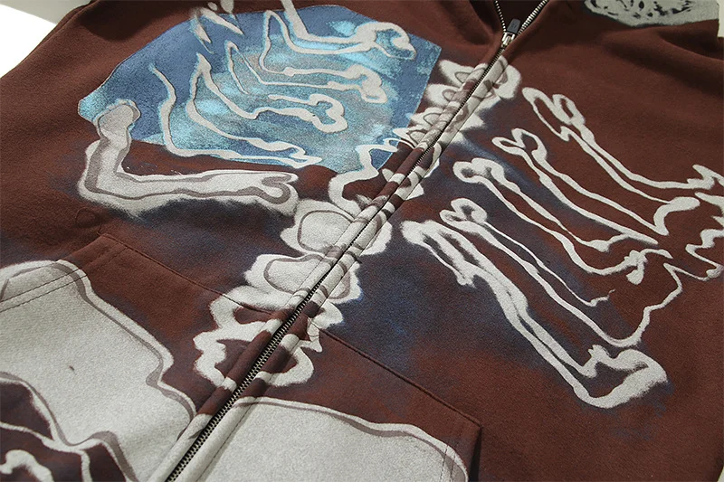 Aonga aelfric eden hoodie Tavis Scott Joint-Name Skull Print Fleece-lined Hoodie Sweater Men's and Women's Loose Coat aonga