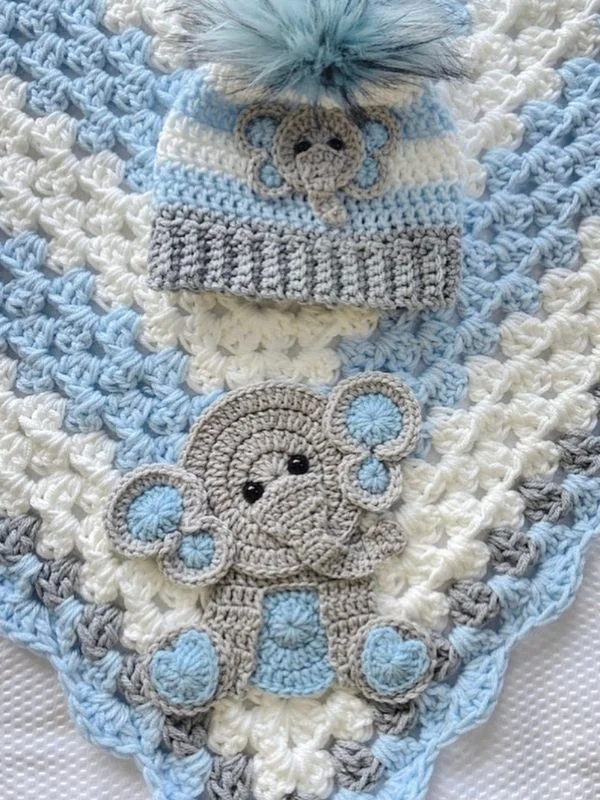 Lulusnow Handmade Blue Baby Elephant Crochet Animal Baby Blanket Gifts For Baby 