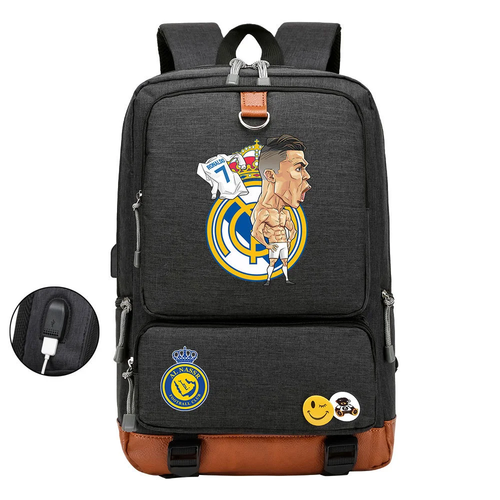 Buzzdaisy Get Sports-Ready with Cristiano Ronaldo Printed Multi-Storage Backpack w/ USB and Laptop Space