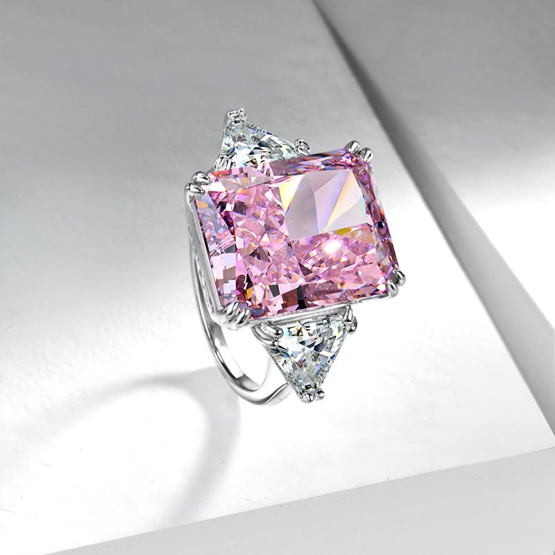 100% 925 Sterling Silver Yellow Pink 13*16mm Ice Flower Cut  High Carbon Diamond Rings For women Sparkling Fine Jewelry  007