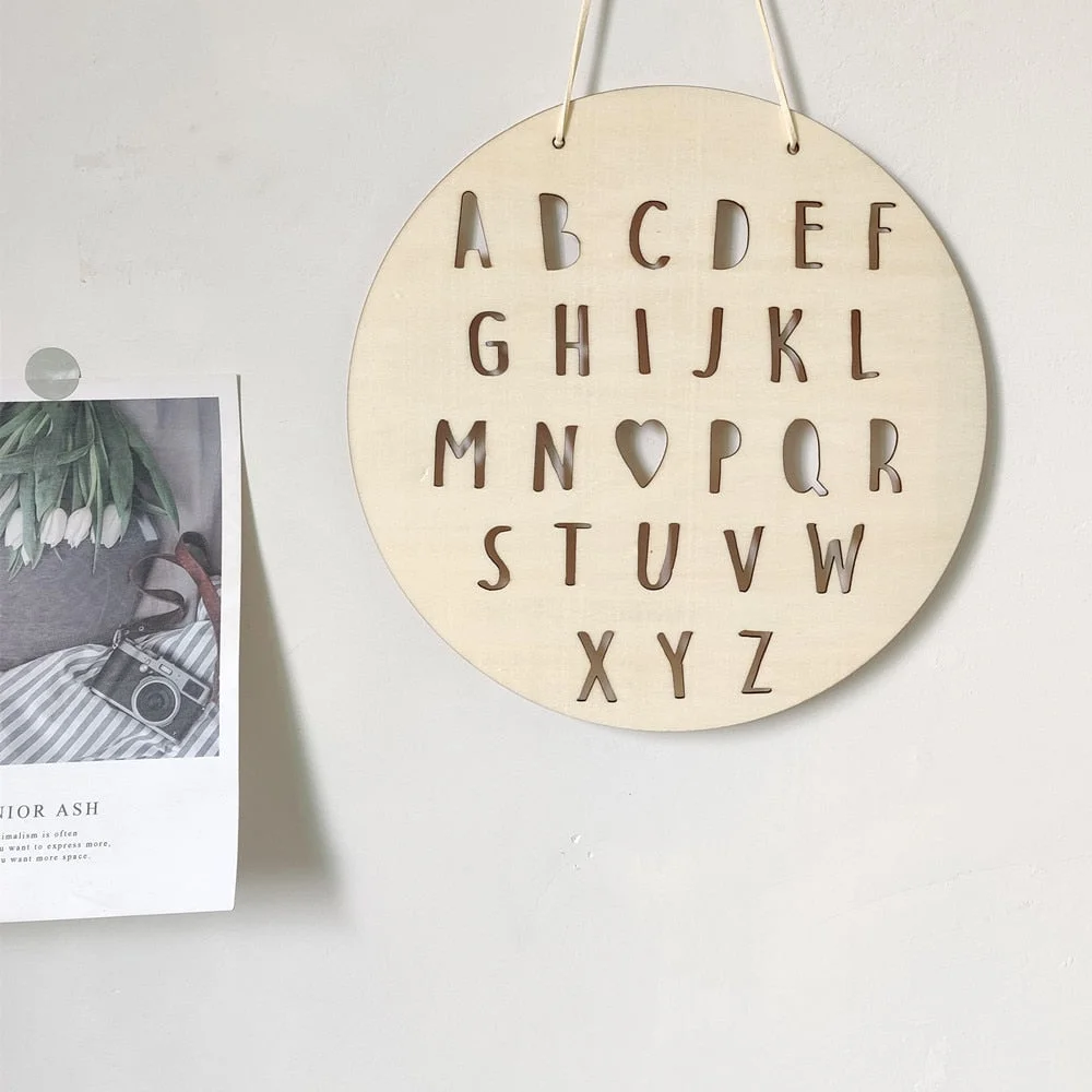 INS Nordic Round ABC Alphabet Letter Wood Chip Wall Hanging Ornaments Children's Clothing Store Decoration Cardboard Photo Props