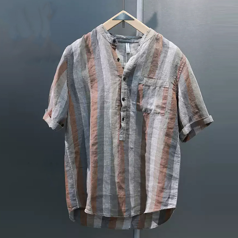 Men's Tie-Dyed Cotton And Linen Short-Sleeved Shirt