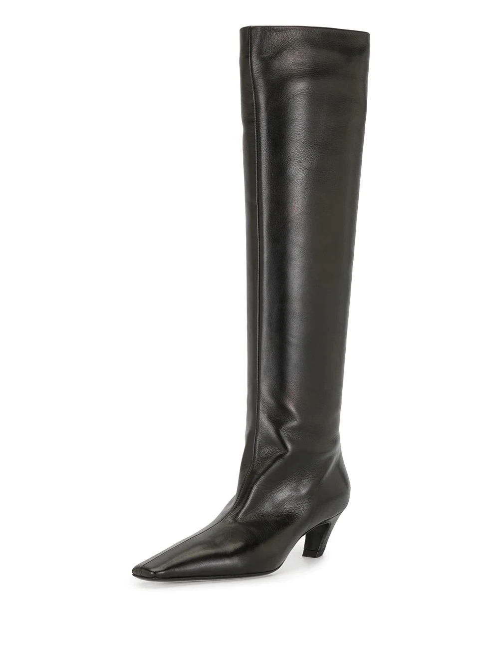 GOOSHOE Solid Color Knee Boots Pointed Toe Wide Barreled Low Heels
