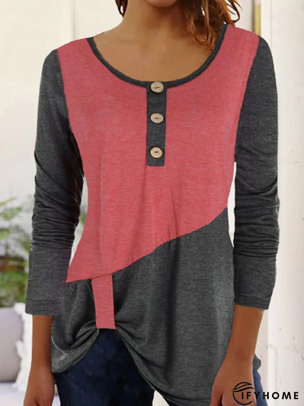 Casual Loose Color Block Tunic T-Shirt | IFYHOME