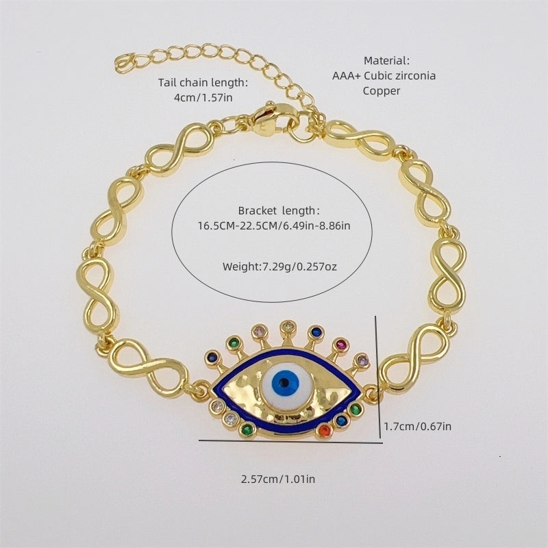 Copper 18K Gold Plated Minimalist Classic Style Plating Inlay Devil’s Eye Heart Shape Eye Zircon Bracelets