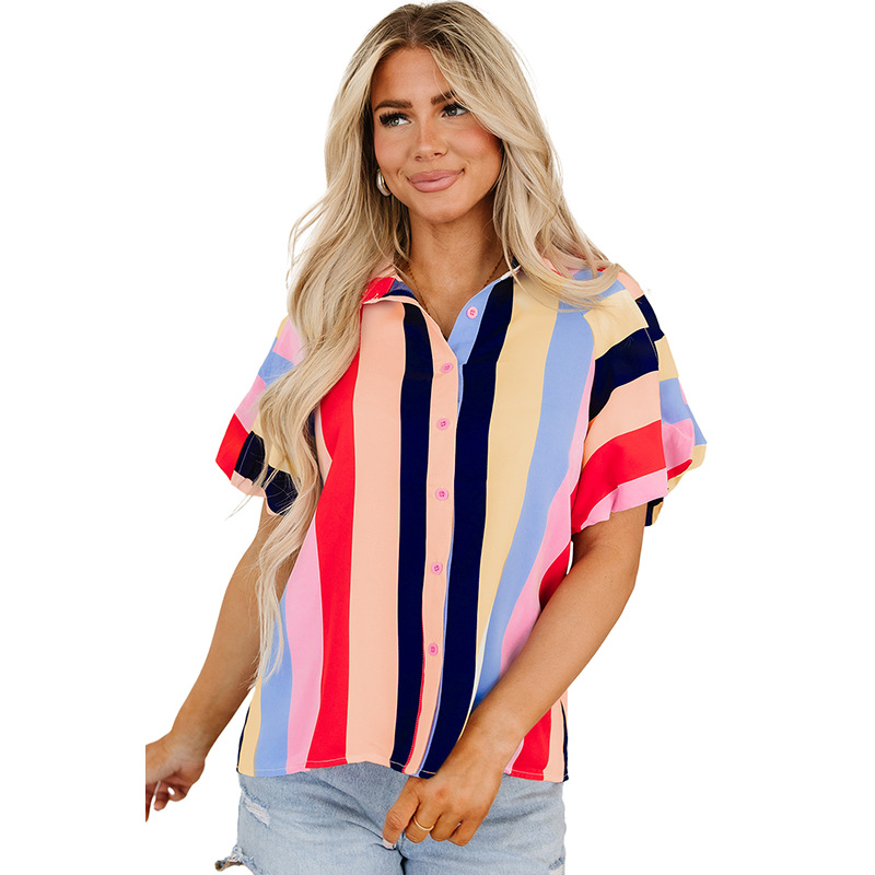 Mature Women Commuters' All-match Single-breasted Half Sleeve Shirt Top