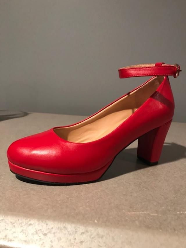 Custom Made Red Ankle Strap Chunky Heel Pumps Vdcoo