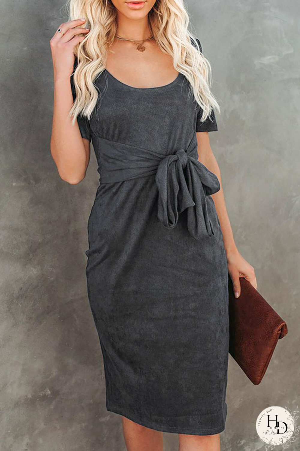 Fashion Solid Bandage U Neck Pencil Skirt Dresses(5 Colors)