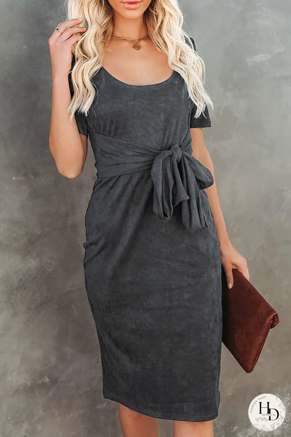 Fashion Solid Bandage U Neck Pencil Skirt Dresses(5 Colors)