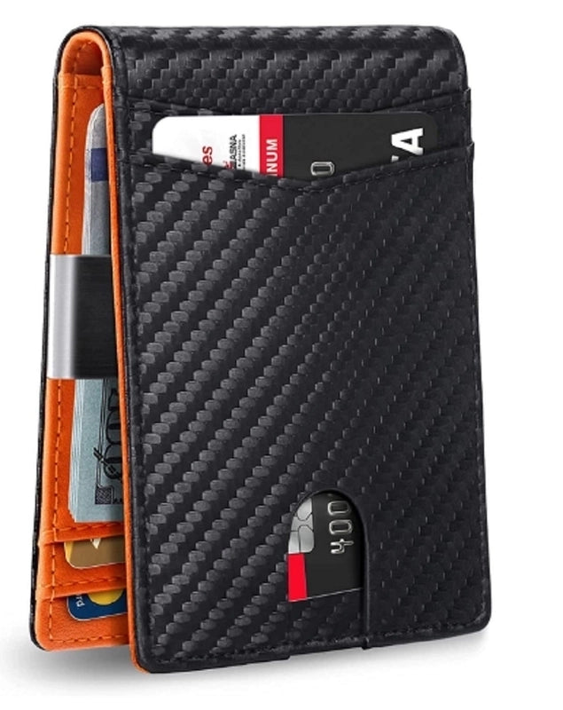 Men’s Solid Color Carbon Fiber Microfiber Flip Cover Card Holders
