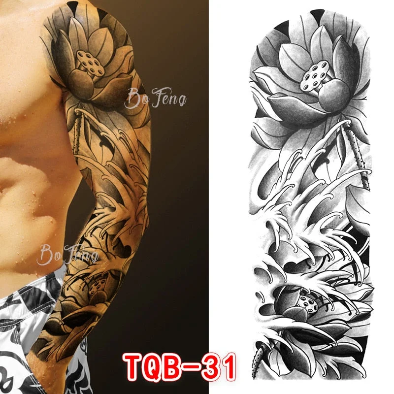 Tattoo Sleeves for Men Women Waterproof Flower Arm Tattoo Stickers Cool Full Arm Scary Fake Temporary Tattoos Big Picture Art